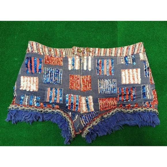Vtg Custom USA Sequin Embroidered Shorts - Picture 2 of 12